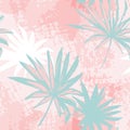 Grunge Palm Leaves And Transparent Texture Background. Jungle Vector Art