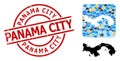 Grunge Panama City Stamp Seal and Stencil Climate Pattern Map of Panama Royalty Free Stock Photo