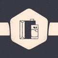 Grunge Paper package for milk and glass icon isolated on grey background. Milk packet sign. Monochrome vintage drawing