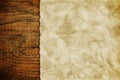Grunge paper sheet on wooden wall or table in loft style Royalty Free Stock Photo