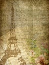 Grunge paper texture with Eiffel tower,music note and flowers. Royalty Free Stock Photo