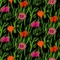 Grunge pattern with small hand drawn flowers. Royalty Free Stock Photo