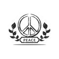 grunge peace sign, Peace vector symbol and textured black floral ornament