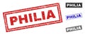 Grunge PHILIA Scratched Rectangle Stamps Royalty Free Stock Photo