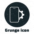 Grunge Phone repair service icon isolated on white background. Adjusting, service, setting, maintenance, repair, fixing