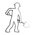 Grunge pictogram laborer with shovel equipment maintenance