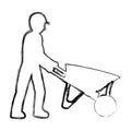 Grunge pictogram laborer with wheelbarrow equipment maintenance