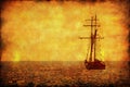 Grunge picture of alone sailing ship Royalty Free Stock Photo