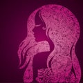 Grunge pink illustration of a girl