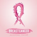 Grunge pink ribbon. Breast cancer awareness symbol. Royalty Free Stock Photo