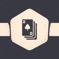 Grunge Playing cards icon isolated on grey background. Casino gambling. Monochrome vintage drawing. Vector