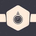 Grunge Pocket watch icon isolated on grey background. Monochrome vintage drawing. Vector Royalty Free Stock Photo