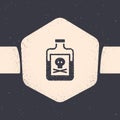 Grunge Poison in bottle icon isolated on grey background. Bottle of poison or poisonous chemical toxin. Monochrome