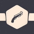 Grunge Police shotgun icon isolated on grey background. Hunting shotgun. Monochrome vintage drawing. Vector