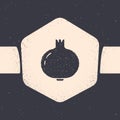 Grunge Pomegranate icon isolated on grey background. Garnet fruit. Monochrome vintage drawing. Vector