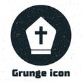 Grunge Pope hat icon isolated on white background. Christian hat sign. Monochrome vintage drawing. Vector Royalty Free Stock Photo