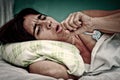 Grunge portrait of sick woman coughing