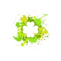 Grunge poster with four leaf Irich clover and paint spots or splashes Royalty Free Stock Photo