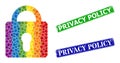 Grunge Privacy Policy Badges and Spectrum Gradient Dotted Lock Collage