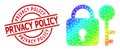 Grunge Privacy Policy Stamp and Lowpoly Spectral Colored Secrecy Icon with Gradient