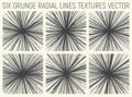 6 Grunge Radial Lines Textures Vector