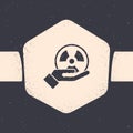 Grunge Radioactive in hand icon isolated on grey background. Radioactive toxic symbol. Radiation Hazard sign. Monochrome