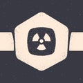 Grunge Radioactive icon isolated on grey background. Radioactive toxic symbol. Radiation hazard sign. Monochrome vintage