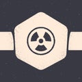 Grunge Radioactive icon isolated on grey background. Radioactive toxic symbol. Radiation Hazard sign. Monochrome vintage