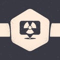 Grunge Radioactive in location icon isolated on grey background. Radioactive toxic symbol. Radiation Hazard sign