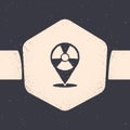 Grunge Radioactive in location icon isolated on grey background. Radioactive toxic symbol. Radiation Hazard sign