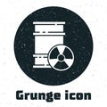 Grunge Radioactive waste in barrel icon isolated on white background. Toxic refuse keg. Radioactive garbage emissions