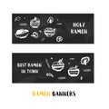 Grunge ramen banner set isolated on white background. Asian Noodle bowl collection. Healthy traditional food