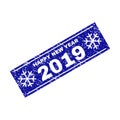 HAPPY NEW YEAR 2019 Grunge Rectangle Stamp Seal with Snowflakes