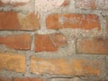 Grunge red brick wall background with copy space. Old Red Brick Wall with Cracked Concrete Background Texture Royalty Free Stock Photo