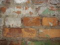 Grunge red brick wall background with copy space. Old Red Brick Wall with Cracked Concrete Background Texture Royalty Free Stock Photo