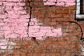 Grunge Red Brick Wall Pink Color Paint Cracked Royalty Free Stock Photo