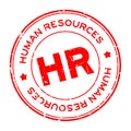 Grunge red HR word Abbreviation of Human Resources round rubber stamp on white background