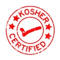 Grunge red kosher certified word with mark icon round rubber stamp on white background Royalty Free Stock Photo