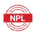 Grunge red NPL text abbreviation of Non Performing Loan round rubber seal stamp sign on white background. Vector illustration