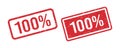 Grunge red 100 percent rubber stamp. One hundred percent seal sign. Stickers set. Grunge vintage square label. Vector Royalty Free Stock Photo