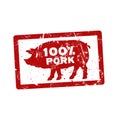 Grunge red rubber stamp with the text 100 percent pork written i