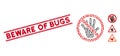 Scratched Beware of Bugs Line Stamp with Mosaic No Touch Palm Icon