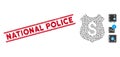 Grunge National Police Line Stamp and Collage Financial Shield Icon