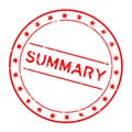 Grunge red summary word round rubber stamp on white background