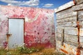 Grunge red wall aged weathered wood corner