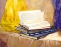 Watercolor painting. Still life with books