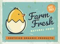 Grunge retro metal sign with chicken and egg. Vintage advertising poster. Farm fresh. Old fashioned design.