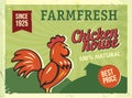 Grunge retro metal sign with chicken. Vintage advertising poster. Farm fresh. Old fashioned design.