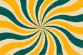 Grunge retro spiral background. Abstract twisted vintage background with color rays. Green and yellow stripes background Royalty Free Stock Photo