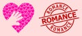 Scratched Romance Seal and Pink Heart Hand Touch Heart Mosaic